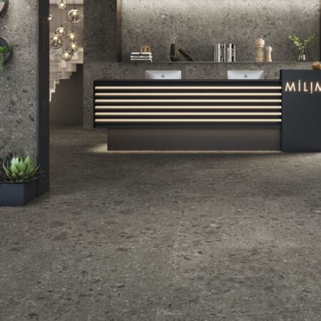 Feinsteinfliesen Terrazzo Black 80x80x1cm matt